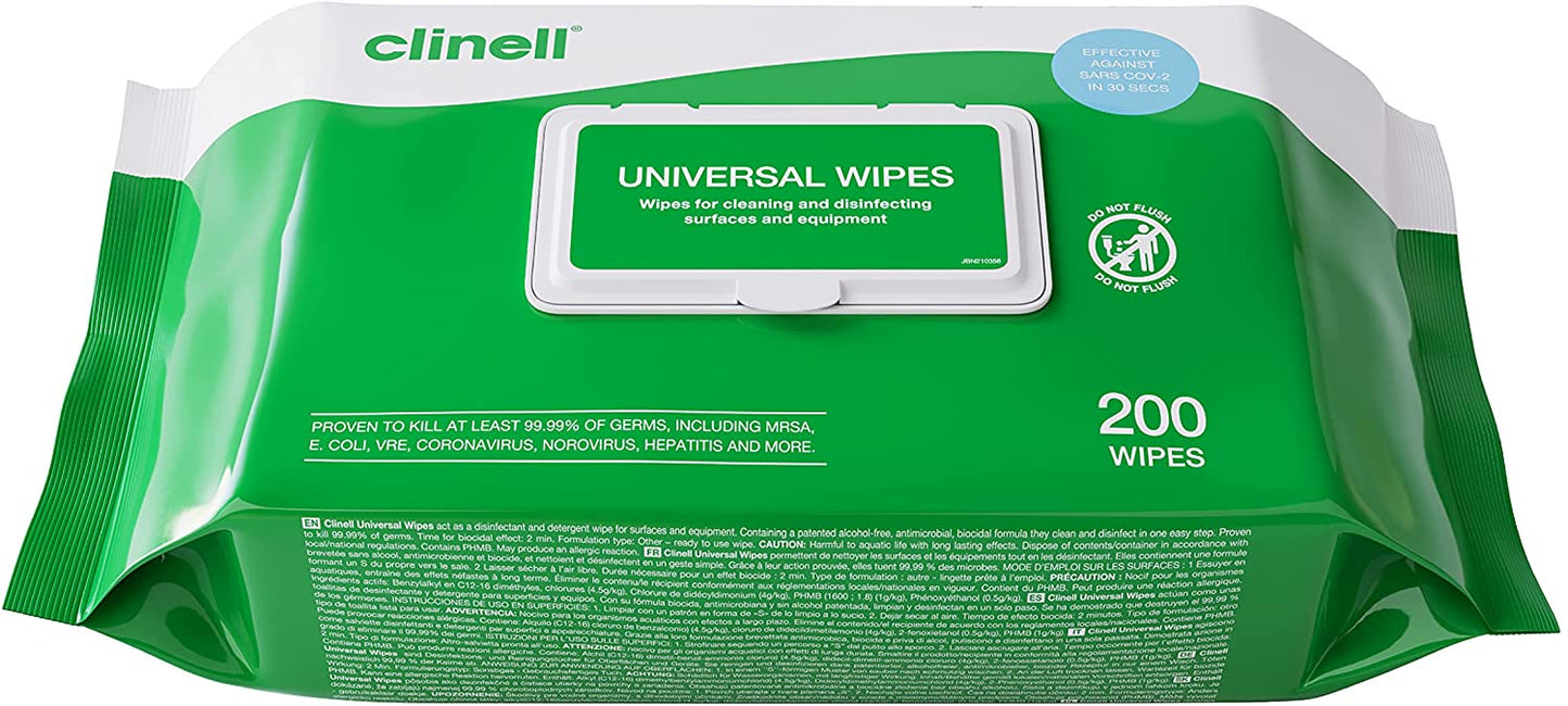 Clinell Wipes CW200 Universal Sanitising Anti-Bacterial x 200